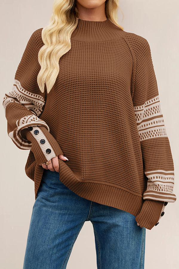 Stylish Color-blocked Loose Long-sleeved Knit Sweater