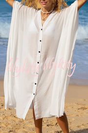 Rustic V Neck Button Down Cover Up
