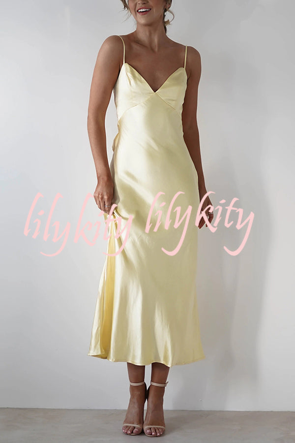 Satin Elegant Sling Backless Lace-Up Midi Dress