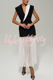 Modern Day Contrast Color Wide Sleeve Waisted Lapel Suit Vest