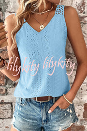 Solid Color Casual V-neck Hollow Back Vest Top