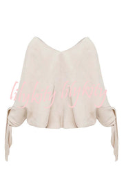 Joyful Bond Linen Blend V-neck Knotted Cuff Half Sleeve Loose Top