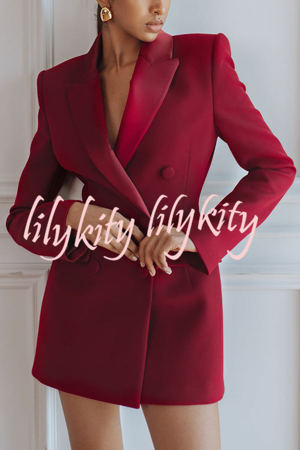 Modern Evening Gown Satin Lapel Button Long Sleeve Tuxedo-style Blazer Mini Dress