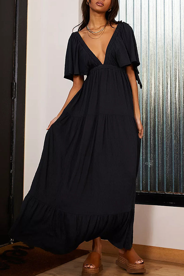 Sexy Backless V-neck Elastic Band Maxi Dress