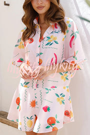 Sunshine Days Unique Print Button Loose Shirt Romper