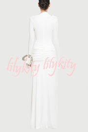 Stylish Long-sleeved Slim-fit Pleated Elegant Maxi Dress