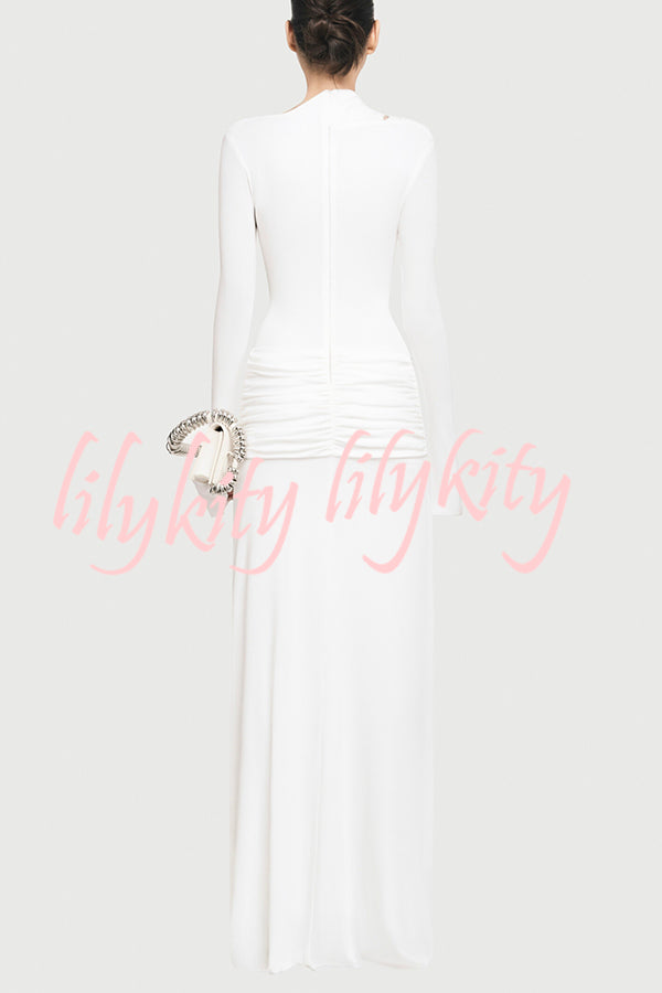 Stylish Long-sleeved Slim-fit Pleated Elegant Maxi Dress