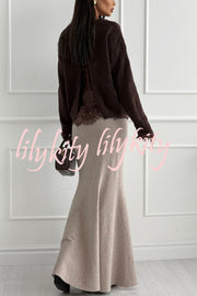 Caitlin Knit Lace Trim Patchwork Long Sleeve Back Slit Relaxed Sweater