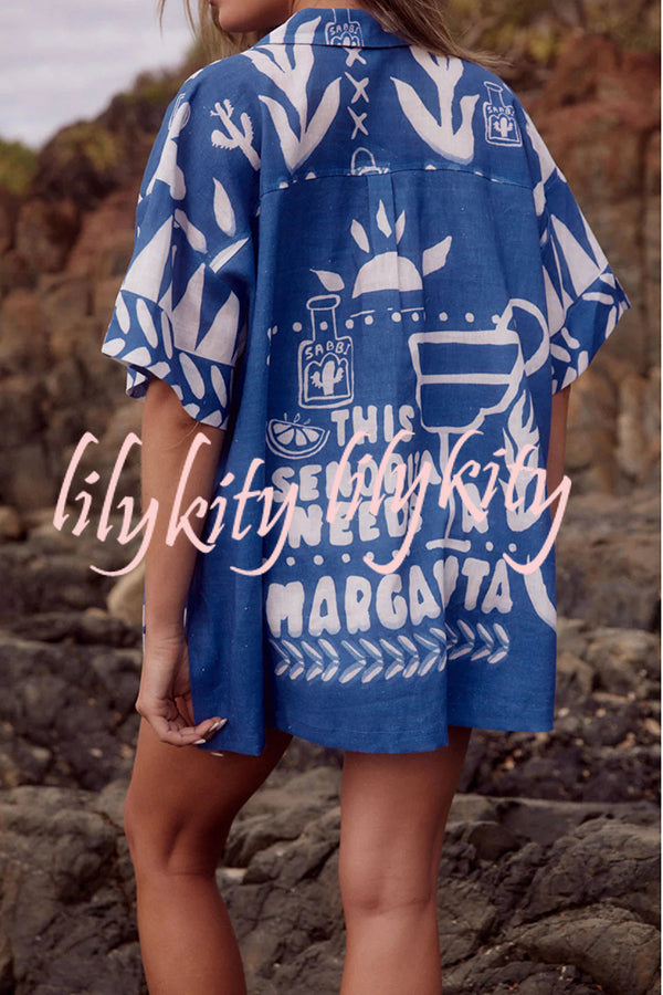 Summer Calls Unique Printed Loose Shirt and Elastic Waist Shorts Set