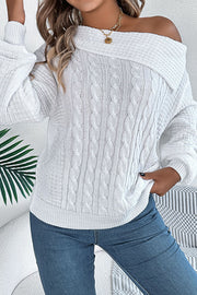 Solid Color Casual One Shoulder Long Sleeve Knitted Sweater