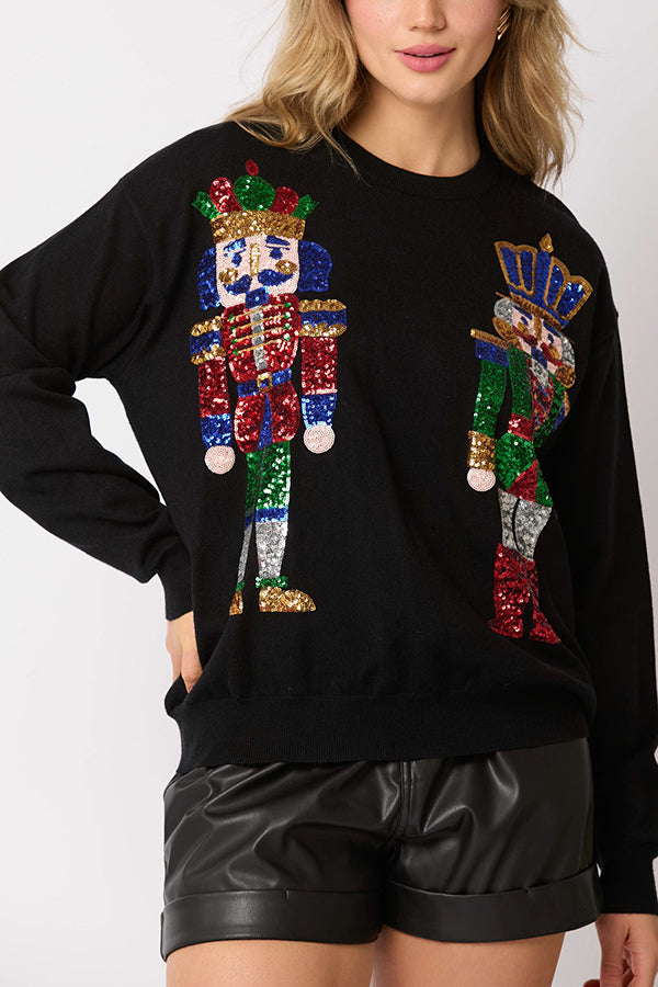 Christmas Soldier Sequined Fashion Casual Sweatshirt