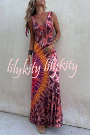 Boho Happiness Tie-dye Print Back Lace-up Stretch Maxi Dress