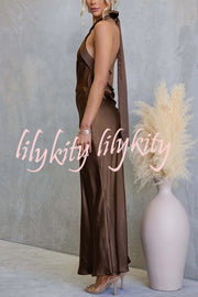 Satin Fashion Halter Backless Slim Elegant Maxi Dress
