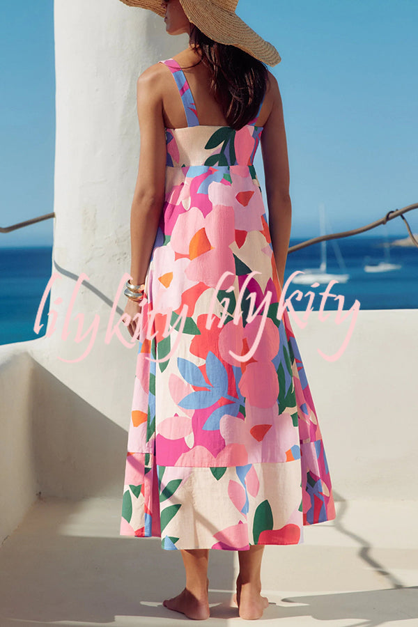 Unique Printed Holiday Style French Sling Maxi Dress