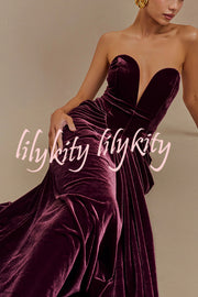 Paige Velvet Off Shoulder Side Pleated Hip Drape Maxi Dress