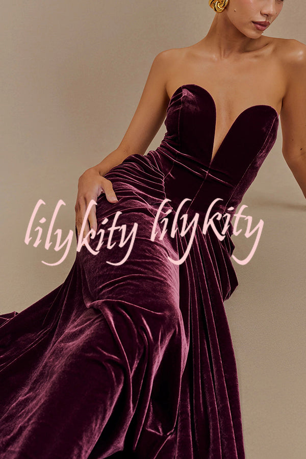 Paige Velvet Off Shoulder Side Pleated Hip Drape Maxi Dress