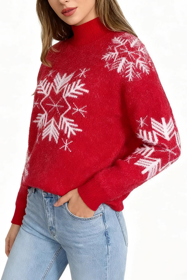 Christmas Snowflake Pattern Long-sleeved Loose Knit Sweater