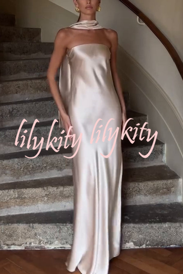 Satin Solid Color Elegant Strapless Slim Maxi Dress