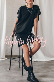 Absolutely Comfortable Cotton Blend Batwing Loose T-shirt Mini Dress