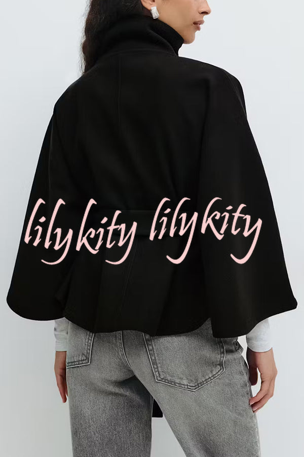 Fashionable Stand Collar Button Waist Tie Loose Cape