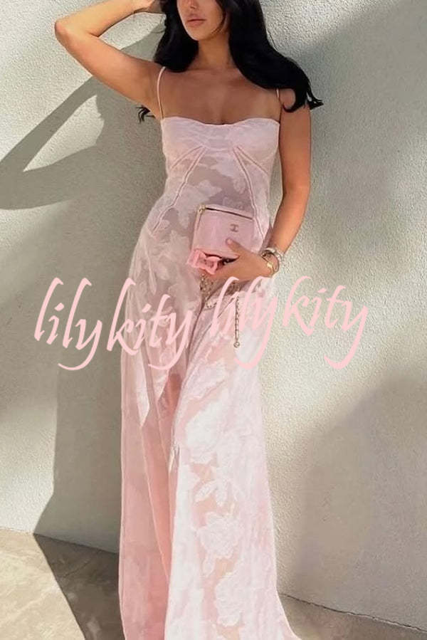 Fashion Sexy Suspenders See-through Holiday Slim Maxi Dress