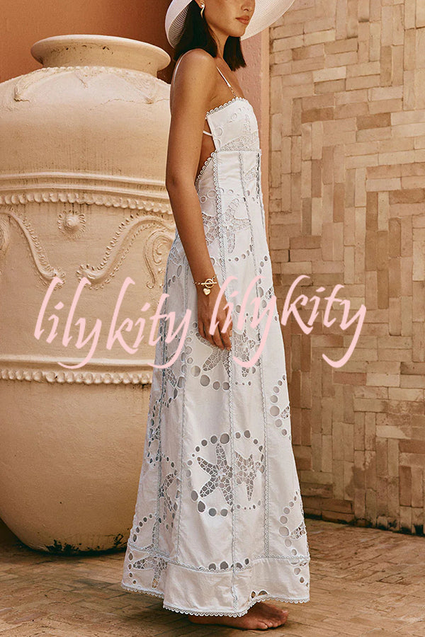 Simona Embroidered Starfish Pattern Backless Tie-up Slip Maxi Dress