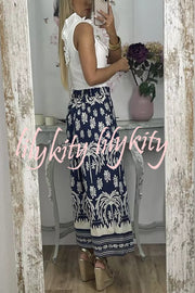 Unique Print Elastic Waist Loose Pocket Holiday Wide Leg Pants