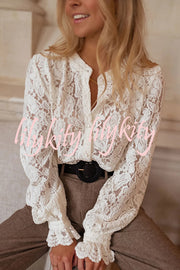 Fashionable Lace Long-sleeved Casual Button-down Shirt