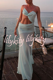Sexy Halter Waist-baring Backless Lace-up High-slit Maxi Dress