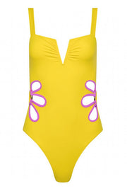 Hawaiian Style Side Waist Floral Hollow Out Stretch One-piece Swimsuit