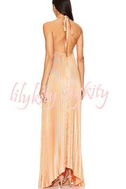 Luxurious Atmosphere Satin Halter Neck Backless A-line Gown Maxi Dress