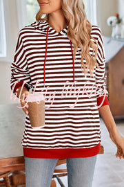 Striped Print Long Sleeve Pocket Loose Hoodie