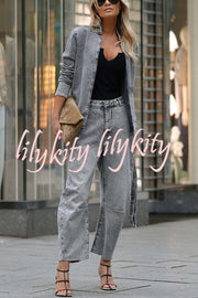 Casual Meetup Washed Denim Mid Rise Pocketed Barrel Jeans