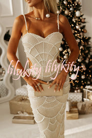 Own It Pearl Sequin Embellished Sexy Backless Cutout Strap Maxi Dress