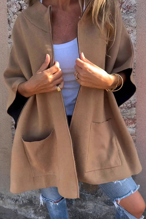 Solid Color Loose Casual Round Neck Shawl Coat