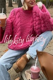 Solid Color Loose Round Neck Long Sleeve Casual Knitted Sweater