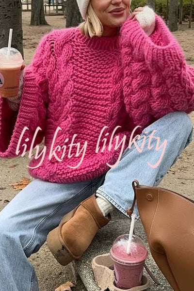 Solid Color Loose Round Neck Long Sleeve Casual Knitted Sweater