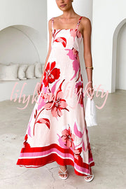 Floral Print Strap Square Neck Large Hem Maxi Dress