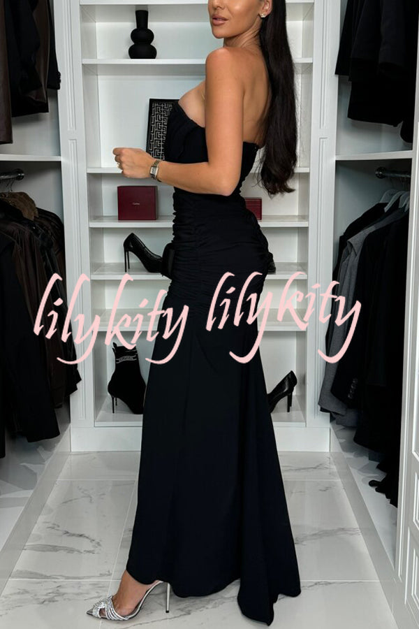 Miami Date Night Off Shoulder Drape Ruched High Slit Party Maxi Dress