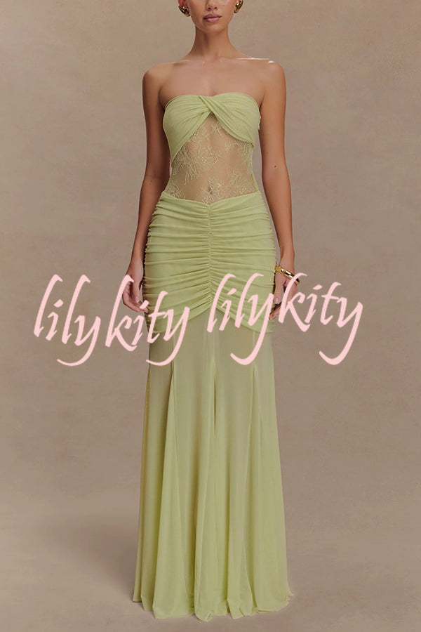 Fashion Lace Splicing Sexy Sleeveless Off-shoulder Slim Maxi Dress