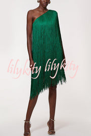 Fashion One-shoulder Slim-fit Elegant Tassel Mini Dress