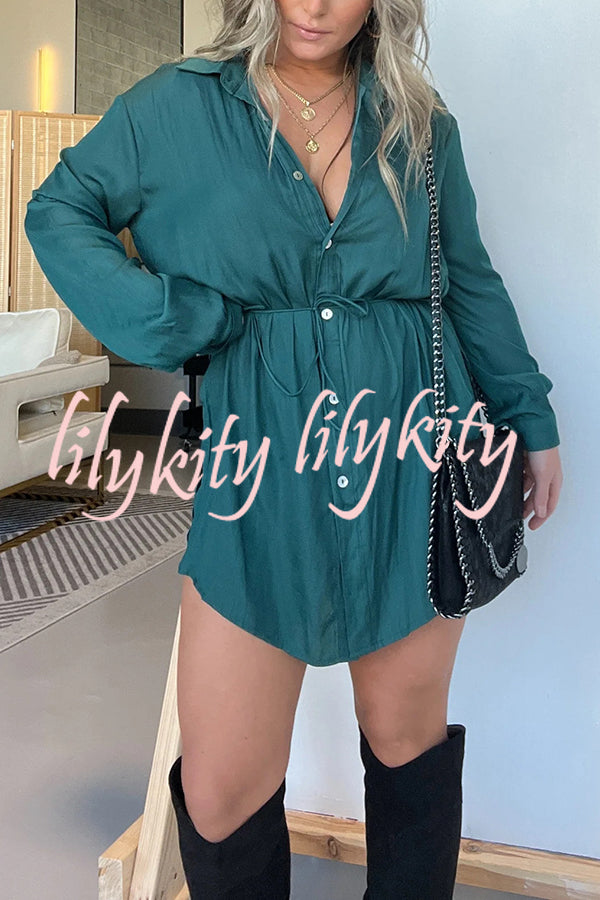 Solid Color Long Sleeve Button Casual Shirt-Style Rompers