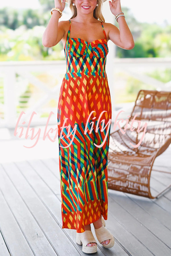 Jamila Unique Printed Sexy Backless High Rise Suspender Maxi Dress