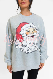 Christmas Cartoon Santa Claus Print Long Sleeve Loose Sweatshirt