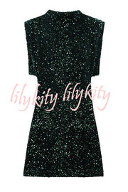 Fashionable Sequined Round Neck Sleeveless Slim-fit Mini Dress