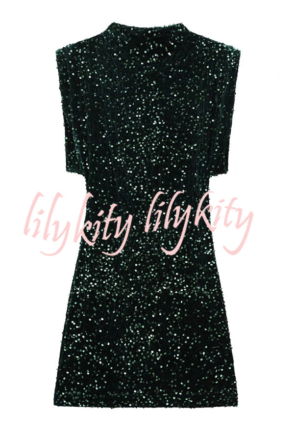 Fashionable Sequined Round Neck Sleeveless Slim-fit Mini Dress