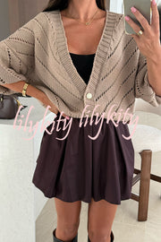 Fashion Hollow Knitted V-neck Button Loose Cardigan