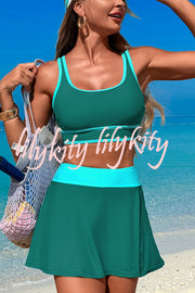 Fashion Contrast Color Stretch Sports Two-piece Bikini Swimsuit