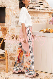 Unique Printed Elastic Waist Vacation Casual Wide Leg Pants