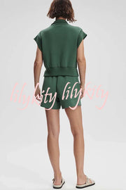 Buttery Touch Half-Zip Short Sleeve Sweatshirt and Elastic Waist Pocket Casual Shorts Set